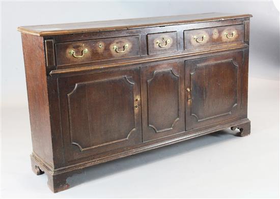 A mid 18th century oak dresser base, W.5ft 2in. D.1ft 3in. H.2ft 11in.